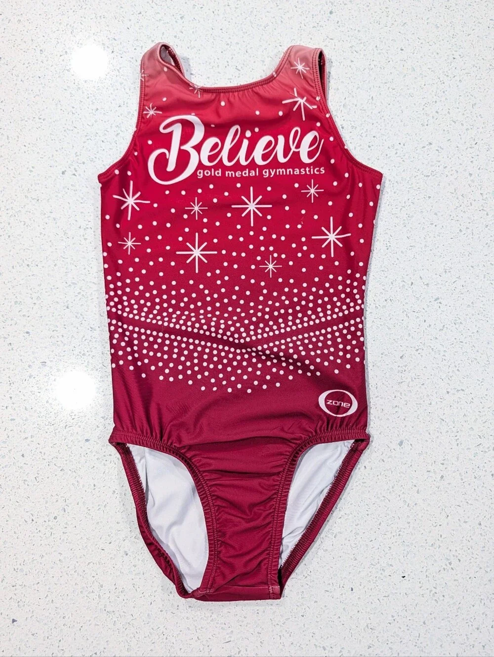 Ozone Gymnastics Leotard Christmas Red child Medium warrior style BELIEVE Xmas